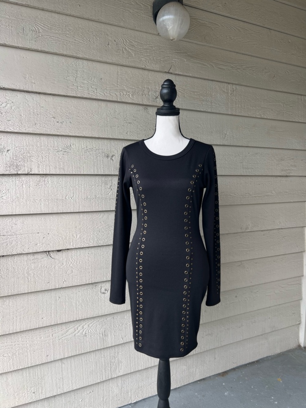 Y2K Arden B. Black Long-Sleeve Grommet Bodycon Dress